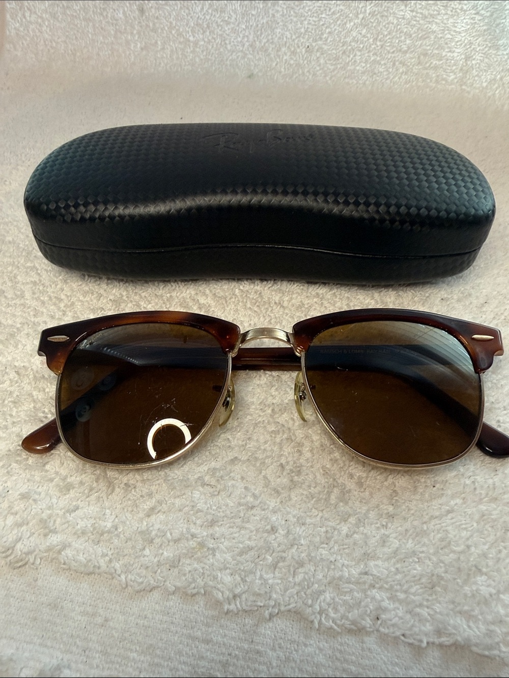 VINTAGE B&L RAY-BAN W1117 BLONDE TORTOISE/GOLD G15 CLUBMASTER II SUNGLASSES